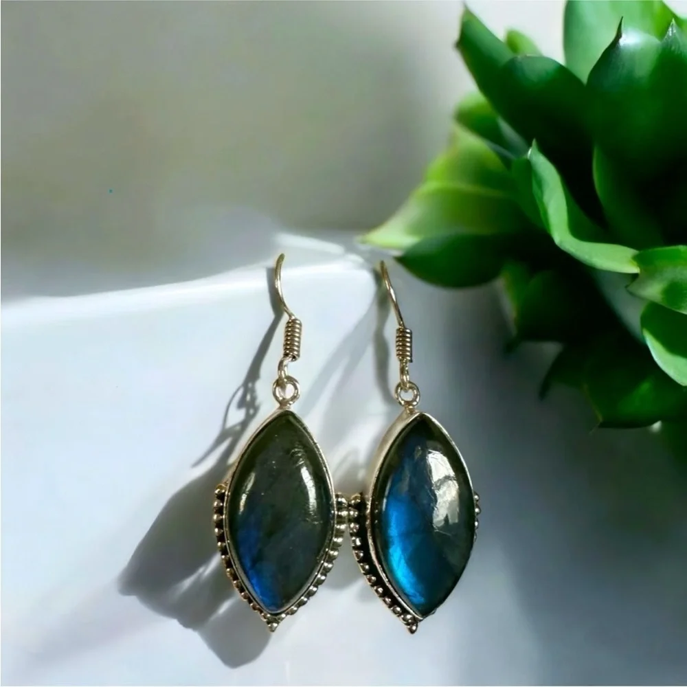 Natural Labradorite 925 Sterling Silver Earrings